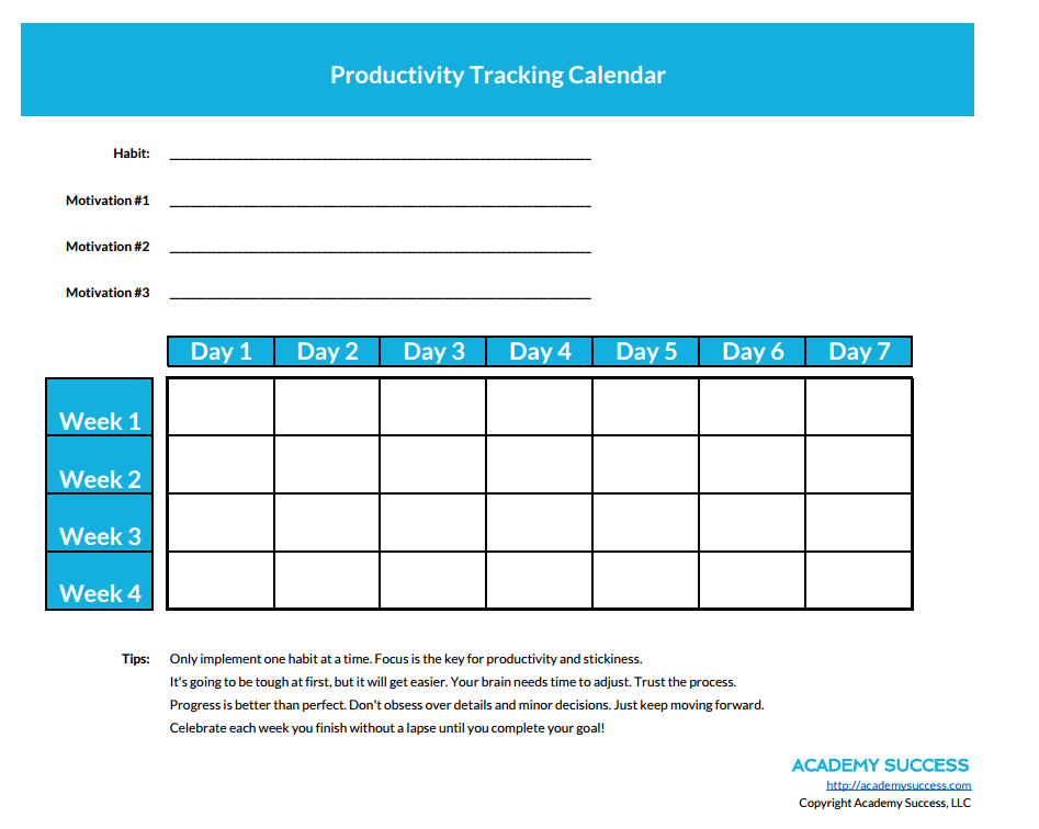 printable habit and productivity tracking calendar